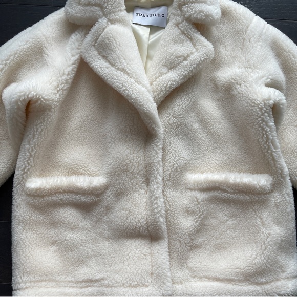 Stand Studio Marina Faux Fur Short Jacket women 34 white coat - Picture 4 of 7